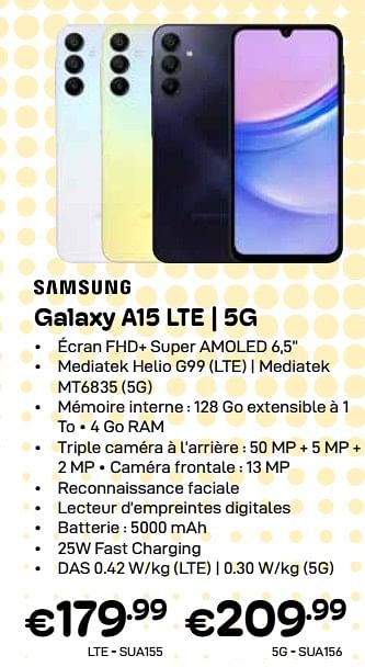 Promoties Samsung galaxy a15 lte 5g - Samsung - Geldig van 01/04/2024 tot 30/04/2024 bij Compudeals