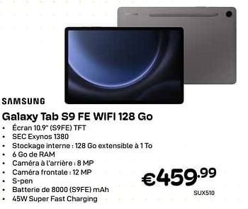 Promoties Samsung galaxy tab s9 fe wifi 128 gb - Samsung - Geldig van 01/04/2024 tot 30/04/2024 bij Compudeals