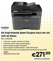 Promotions Brother a4 imprimante laser ecopro tout-en-un noir et blanc mfc-l2860dwe - Brother - Valide de 01/04/2024 à 30/04/2024 chez Compudeals