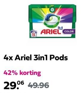 Promoties 4x ariel 3in1 pods - Ariel - Geldig van 07/04/2024 tot 14/04/2024 bij Plein