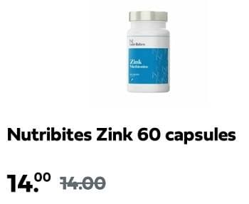 Promoties Nutribites zink 60 capsules - Nutribites - Geldig van 07/04/2024 tot 14/04/2024 bij Plein