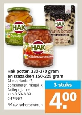 Promoties Hak potten en stazakken - Hak - Geldig van 08/04/2024 tot 14/04/2024 bij Albert Heijn