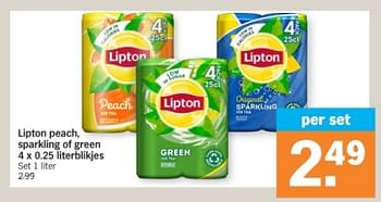 Promoties Lipton peach sparkling of green - Lipton - Geldig van 08/04/2024 tot 14/04/2024 bij Albert Heijn