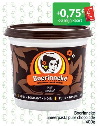 Promotions Boerinneke smeerpasta pure chocolade - 't Boerinneke - Valide de 01/04/2024 à 30/04/2024 chez Intermarche
