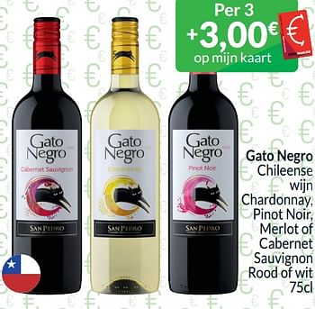 Promotions Gato negro chileense wijn chardonnay, pinot noir, merlot of cabernet sauvignon rood of wit - Vins rouges - Valide de 01/04/2024 à 30/04/2024 chez Intermarche