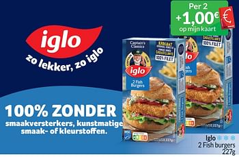 Promotions Iglo 2 fish burgers - Iglo - Valide de 01/04/2024 à 30/04/2024 chez Intermarche