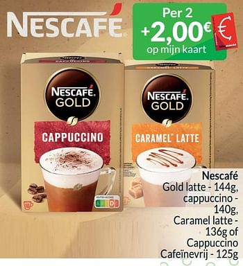 Promotions Nescafé gold latte cappuccino caramel latte of cappuccino cafeïnevrij - Nescafe - Valide de 01/04/2024 à 30/04/2024 chez Intermarche