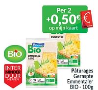 Promoties Pâturages geraspte emmentaler bio - Paturages - Geldig van 01/04/2024 tot 30/04/2024 bij Intermarche