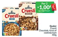 Quaker cruesli chocolade, 4nuts of cookie+cream-Quaker