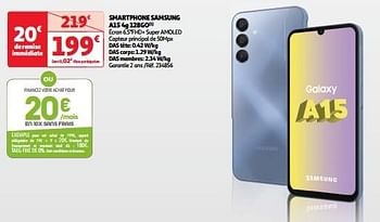 Promoties Smartphone samsung a15 4g 128go - Samsung - Geldig van 03/04/2024 tot 16/04/2024 bij Auchan