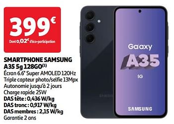 Promoties Smartphone samsung a35 5g 128go - Samsung - Geldig van 03/04/2024 tot 16/04/2024 bij Auchan