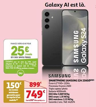 Promoties Smartphone samsung s24 256go - Samsung - Geldig van 03/04/2024 tot 16/04/2024 bij Auchan