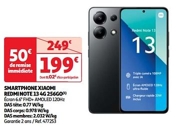 Promotions Smartphone xiaomi redmi note 13 4g 256go - Xiaomi - Valide de 03/04/2024 à 16/04/2024 chez Auchan Ronq