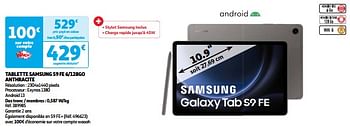 Promotions Tablette samsung s9 fe 6-128go anthracite - Samsung - Valide de 03/04/2024 à 16/04/2024 chez Auchan Ronq