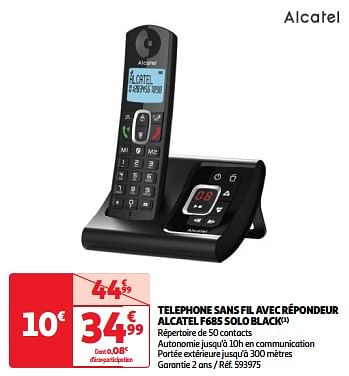 Promoties Telephone sans fil avec répondeur alcatel f685 solo black - Alcatel - Geldig van 03/04/2024 tot 16/04/2024 bij Auchan