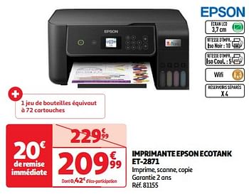 Promotions Imprimante epson ecotank et-2871 - Epson - Valide de 03/04/2024 à 16/04/2024 chez Auchan Ronq
