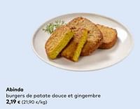 Promotions Abinda burgers de patate douce et gingembre - Abinda - Valide de 27/03/2024 à 23/04/2024 chez Bioplanet