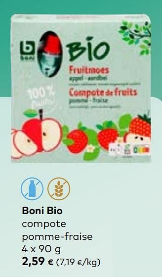 Promotions Boni bio compote pomme-fraise - Boni - Valide de 27/03/2024 à 23/04/2024 chez Bioplanet