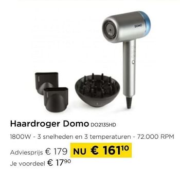 Promotions Haardroger domo do1235hd - Domo elektro - Valide de 01/04/2024 à 30/04/2024 chez Molecule
