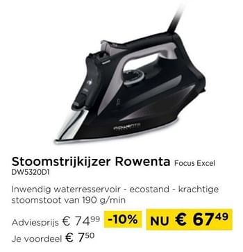 Promoties Stoomstrijkijzer rowenta focus excel dw5320d1 - Rowenta - Geldig van 01/04/2024 tot 30/04/2024 bij Molecule