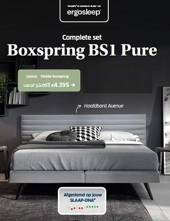 Promotions Boxspring bs1 pure vlakke - Ergosleep - Valide de 04/04/2024 à 04/05/2024 chez Sleeplife