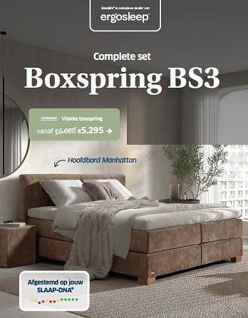 Promotions Boxspring bs3 vlakke - Ergosleep - Valide de 04/04/2024 à 04/05/2024 chez Sleeplife