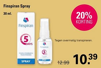 Promotions Spray tegen overmatig transpireren - Finspiran - Valide de 03/04/2024 à 20/04/2024 chez De Online Drogist