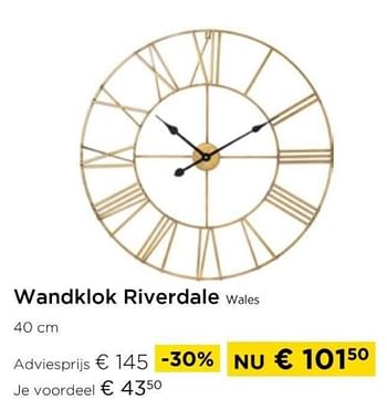 Promotions Wandklok riverdale wales - Riverdale - Valide de 01/04/2024 à 30/04/2024 chez Molecule