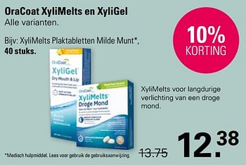 Promotions Xylimelts plaktabletten milde munt - OraCoat - Valide de 03/04/2024 à 20/04/2024 chez De Online Drogist
