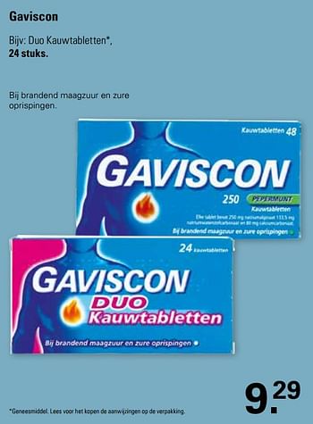 Promotions Duo kauwtabletten - Gaviscon - Valide de 03/04/2024 à 20/04/2024 chez De Online Drogist