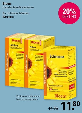 Promotions Echinacea tabletten - Bloem - Valide de 03/04/2024 à 20/04/2024 chez De Online Drogist