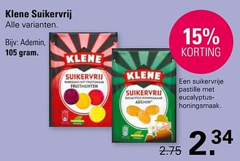 Promotions Klene suikervrij ademin - Klene - Valide de 03/04/2024 à 20/04/2024 chez De Online Drogist