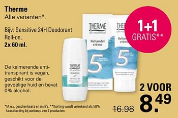 Promotions Sensitive 24h deodorant roll-on - Therme - Valide de 03/04/2024 à 20/04/2024 chez De Online Drogist
