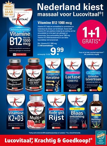Promotions Vitamine b12 1000 mcg - Lucovitaal - Valide de 03/04/2024 à 20/04/2024 chez De Online Drogist