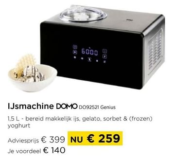 Promotions Ijsmachine domo do92521 genius - Domo elektro - Valide de 01/04/2024 à 30/04/2024 chez Molecule