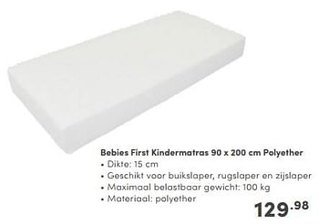 Promoties Bebies first kindermatras polyether - bebiesfirst - Geldig van 06/04/2024 tot 20/04/2024 bij Baby & Tiener Megastore