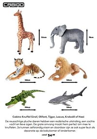 Cabino knuffel giraf, olifant, tijger, leeuw, krokodil of haai-Cabino
