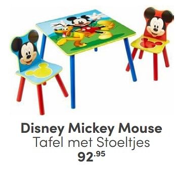 Promoties Disney mickey mouse tafel met stoeltjes - Disney - Geldig van 06/04/2024 tot 20/04/2024 bij Baby & Tiener Megastore