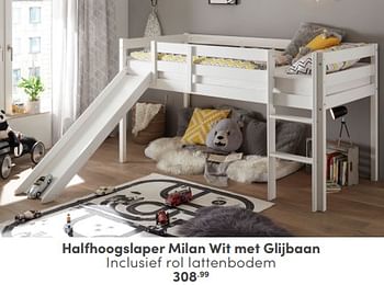 Promoties Halfhoogslaper milan wit met glijbaan - Huismerk - Baby & Tiener Megastore - Geldig van 06/04/2024 tot 20/04/2024 bij Baby & Tiener Megastore