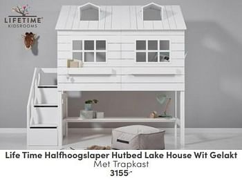 Promoties Life time halfhoogslaper hutbed lake house wit gelakt met trapkast - Lifetime - Geldig van 06/04/2024 tot 20/04/2024 bij Baby & Tiener Megastore