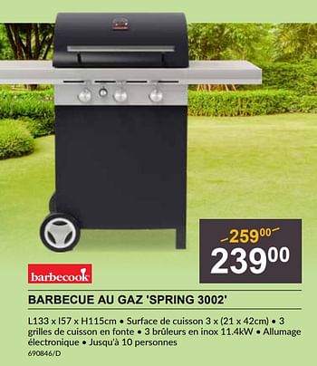 Promoties Barbecue au gaz spring 3002 - Barbecook - Geldig van 28/03/2024 tot 14/04/2024 bij HandyHome