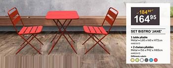 Promoties Set bistro jane 1 table pliable + 2 chaises pliables - Huismerk - HandyHome - Geldig van 28/03/2024 tot 14/04/2024 bij HandyHome