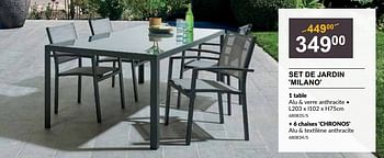 Promoties Set de jardin milano 1 table + 6 chaises chronos - Huismerk - HandyHome - Geldig van 28/03/2024 tot 14/04/2024 bij HandyHome
