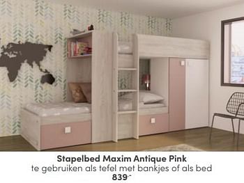 Promoties Stapelbed maxim antique pink - Huismerk - Baby & Tiener Megastore - Geldig van 06/04/2024 tot 20/04/2024 bij Baby & Tiener Megastore