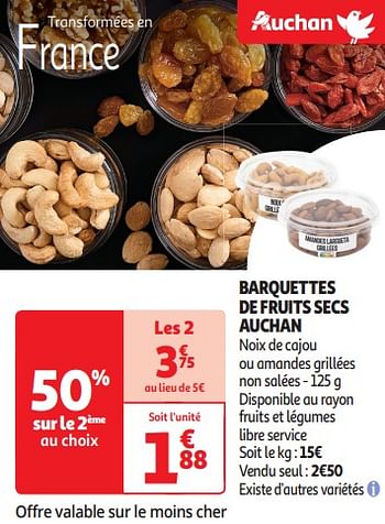 Promoties Barquettes de fruits secs auchan - Huismerk - Auchan - Geldig van 09/04/2024 tot 14/04/2024 bij Auchan