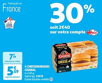 Promoties 4 cheeseburgers charal - Charal - Geldig van 09/04/2024 tot 14/04/2024 bij Auchan
