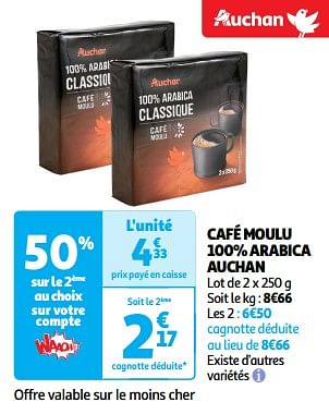 Promoties Café moulu 100% arabica auchan - Huismerk - Auchan - Geldig van 09/04/2024 tot 14/04/2024 bij Auchan