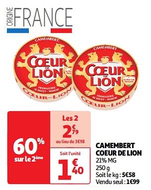 Promoties Camembert coeur de lion - Cœur de Lion - Geldig van 09/04/2024 tot 14/04/2024 bij Auchan