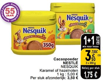 Promoties Cacaopoeder nestlé nesquik - Nestlé - Geldig van 09/04/2024 tot 15/04/2024 bij Cora