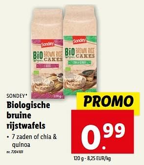Promotions Biologische bruine rijstwafels - Sondey - Valide de 10/04/2024 à 16/04/2024 chez Lidl